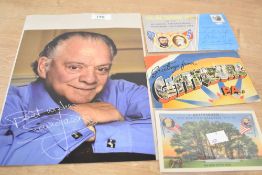 A signed print of David Jason aka 'Dell Boy', h26cm, sold together with Gettysburg postcard ect, ( 4