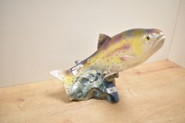 A 'Jema' Holland ceramic large leaping trout, model number 343, measuring 25cm tall.