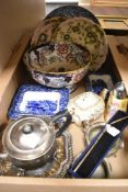 A pretty Matloc blue and white plate having floral decorative border, three Geo Jones & Sons