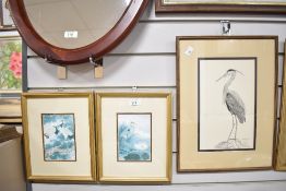 A limited edition 129/500 monochrome pen and ink print of a Heron signed H Gaunt to lower right