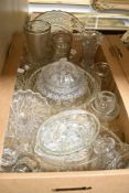 A selection of assorted glassware including a vintage jelly mould, celery jar and assorted dishes