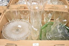 Two cartons of assorted glassware including a Christmas cake stand depicting Santa on a sleigh,