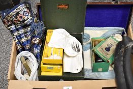 A miscellaneous selection of items including a vintage horse collar, a Masonic suitcase containing a