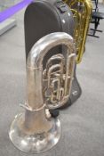 A silver plated Besson 700 series tuba by Boosey & Hawkes, in fitted Besson case , height approx.