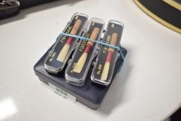 Three boxed oboe reeds, Fibercane No 2009, and a selection of reeds in Early Music Shop Bradford