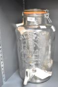 A Kilner glass drinks dispenser having chrome tap and impressed makers name to front, h37cm