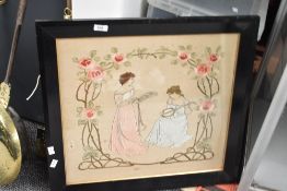 A late 19th / early 20th century embroidery panel, thought to be Glasgow Girls, depicting musiitions
