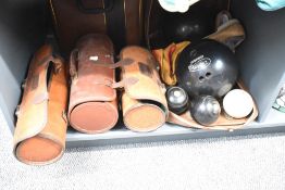 A Dunlop bowling ball pattern 'EE916580', sold together with a pair of Stan Boul shoes, a Jaques