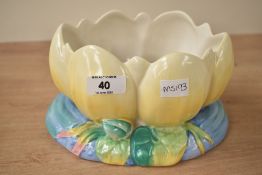 An Art Deco style Clarice Cliff Lily pad bowl having Newport pottey mark to base, h12cm