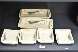 A pair of Susie Cooper 'Burslem' pattern rectangular dishes, L25cm, sold together with 4 square