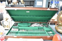 A large oak canteen containing Mappin & Webb cutlery A/F