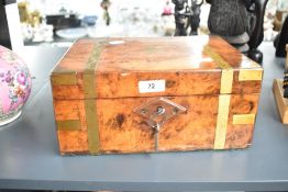 A 19th century brass bound walnut writing box with working lock and key, w29.5cm Condition report: