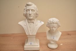 A reproduction Frederic Chopin bust raised on a square plinth, h26.5cm, sold together with a