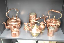A 19th century copper kettle having shaped handle and spout, h31cm, sold together with a Pint