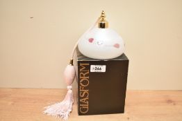 A J. Ditchfield glass perfume atomiser with pink tassel and glassform box, h10cm
