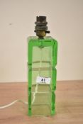 A green glass table lamp of rectangular form, h23cm