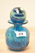 A Mdina perfume bottle with ball style stopper, signed to base, h16cm