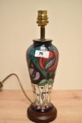 A Moorcroft pottery table lamp of baluster form, decorated in the Rennie Mackintosh pattern,