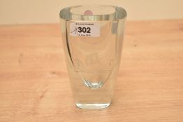 A mid-century Stranberg of Sweden glass vase, having wheel engraved decoration depicting a Viking