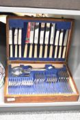 A oak canteen containing silver plated cutlery, to include Arthur Price knives ect, w38cm