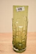 A mid-century Swedish Aseda vase by Bo Borgstrom, having bamboo patterns on a lime green ground,