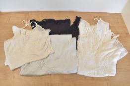 Five vintage slip dresses. Three mid-century camisole-style under garments, in a cream fine-