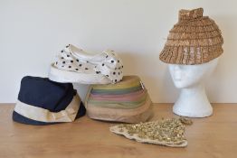 Four 1950-60s caps, two Model by Marge Chard include an tiered straw cap, and cloche style with