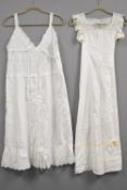 Three antique and vintage Broderie Anglais undergarments in white cotton, comprising two pretty