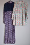 Two 1960s patterned ladies wear pieces. A beautifully preserved 1960s handmade floor length dress,