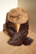 Two vintage fur accessories. A Eaton Canadian Furriers blonde hat, with floral net lining, and a
