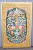 A large vintage framed painting on fabric, after 'Indian design No.6' taken from 'The Grammar of