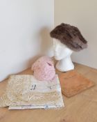 Four mid-century vintage ladies accessories, comprising a Hutchesons of Lancaster fur beret, a