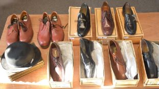 Nine pairs of vintage mens leather shoes, comprising seven Barker of Earls Barton pairs in their