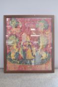 A vintage framed tapestry, after 'The Lady and the Unicorn', historical series of six mille-fleurs
