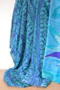 Two pieces of vintage silk fabrics in rich mediterranean blues, comprising 3.5m length of silk