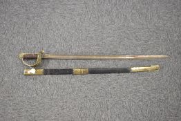 George VI Royal Naval Officers Sword, regulation 1827 Pattern brass hilt with Admiralty cypher, with