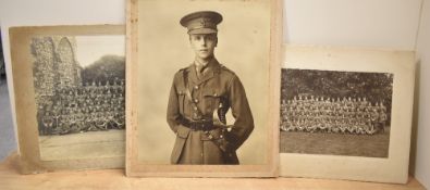 WW1 period South Staffordshire Regiment Officer black and white photograph on board surrounds,