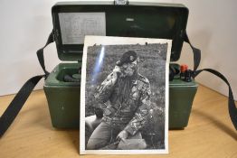 British Army 1970s TMA 71 Field Telephone 704B L200D in plastic green case with canvas carry