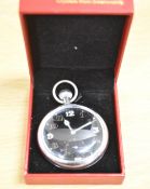 WW2 period Military black-faced pocket watch, with separate seconds dial, the back plate engraved