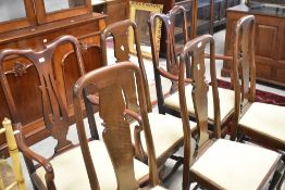 A set of six (four plus two) Queen Anne style mahogany dining having vase splat backs and later