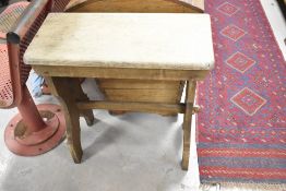 A small 19th Century Gothic style prayer table or stool, width approx. 66cm