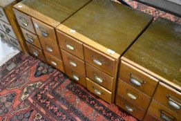 Four vintage sets of six filing card drawers