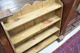 A set of natural pine wall shelves, width approx 75cm