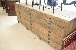 A Restoration Hardware printmaker style multi drawer sideboard/media stand, width approx. Width