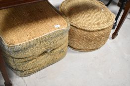 Two vintage rattan style footstools