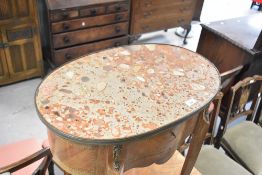 A French Louis XIV style side table having rouge marble top, width approx. 61cm