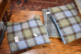 Three Harris Tweed cushions