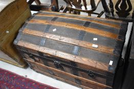 A vintage dome top travel trunk, width approx. 87cm