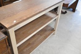 A modern side shelf/table, dimensions approx. W117 D43 H85cm