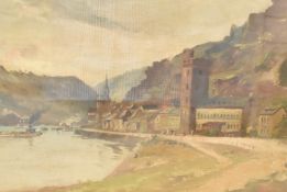 George Wright (British 1852-1916) oil on canvas 'St Goarshausen' German river town scene, signed